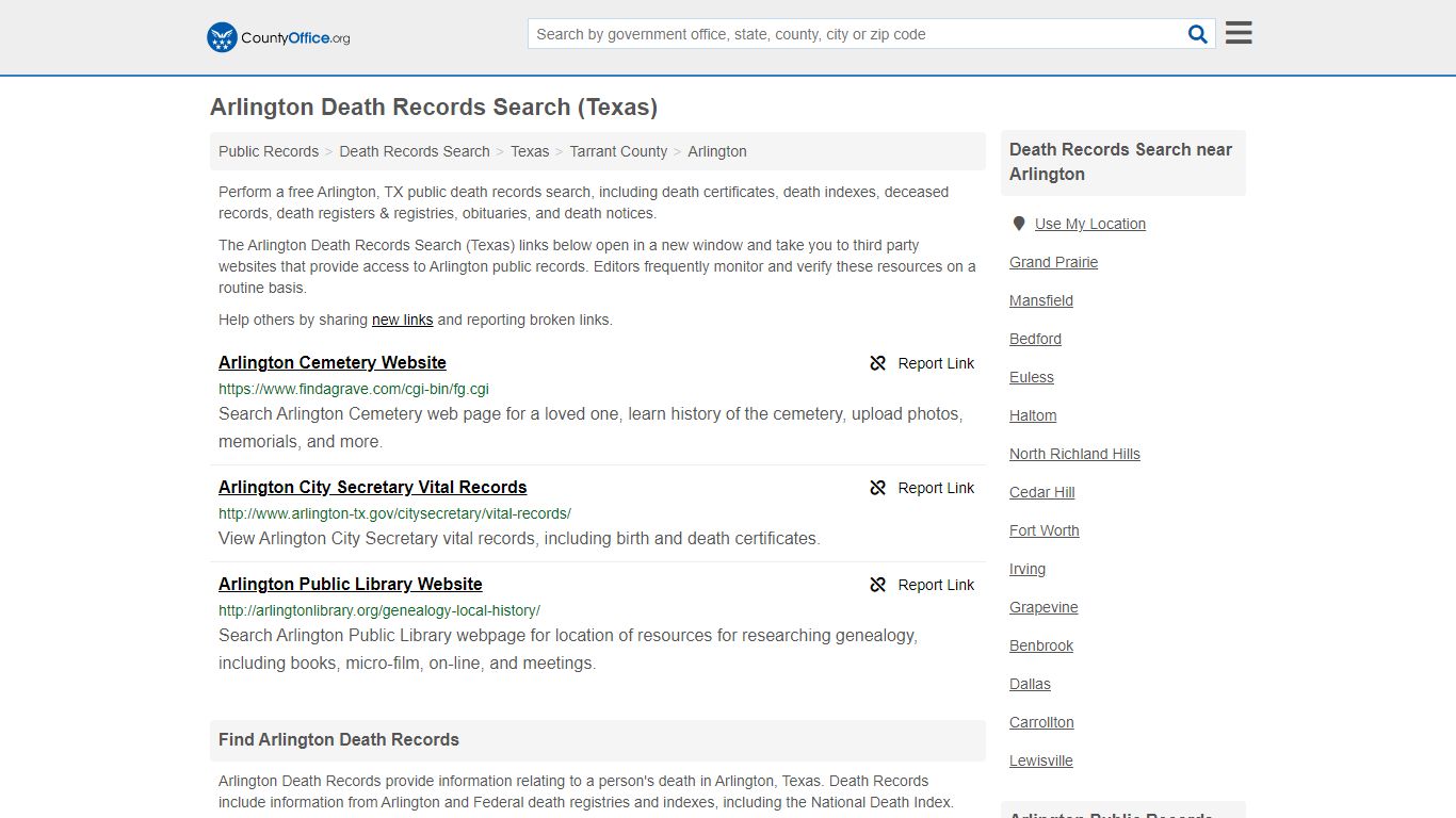 Death Records Search - Arlington, TX (Death Certificates ...