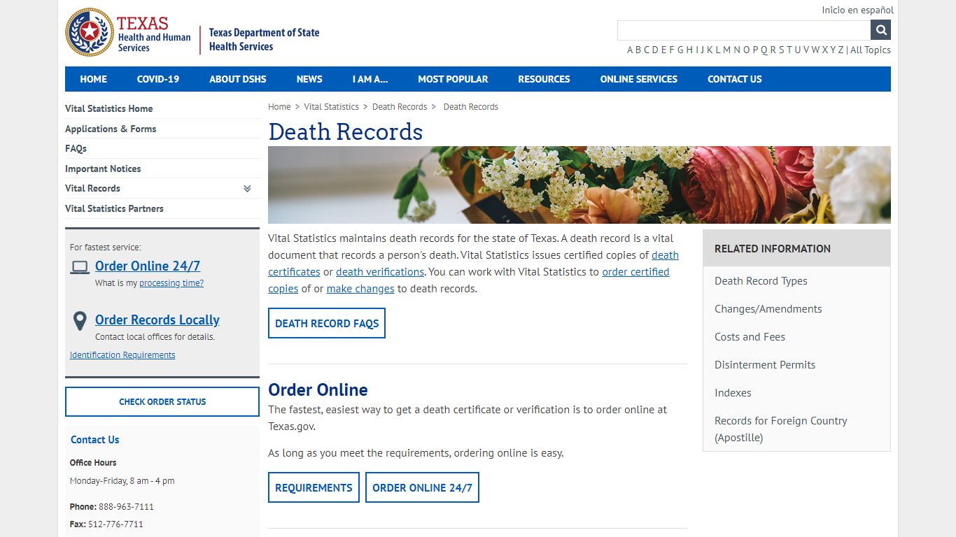 Death Records - Texas Department of State Health Services