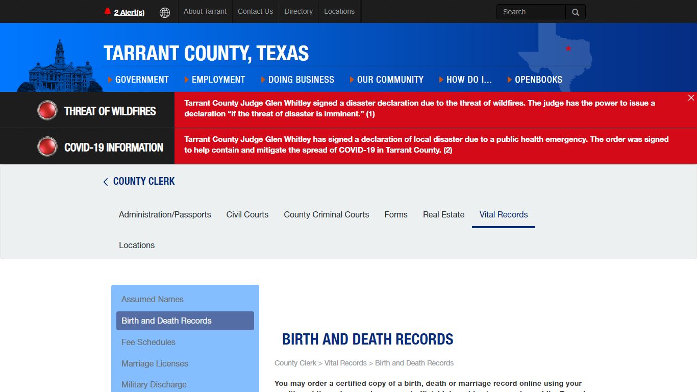 Birth and Death Records - Tarrant County, Texas